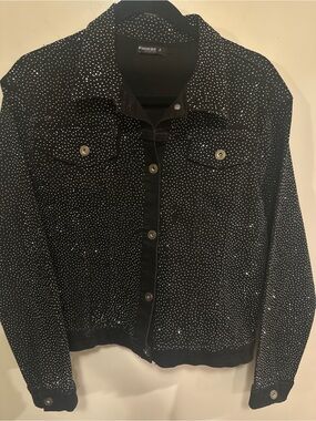 Phoebe J. Black Sparkle Studded Denim Jacket Large